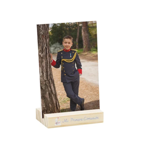 Peana de madera con foto de 10x15cm + caja a juego